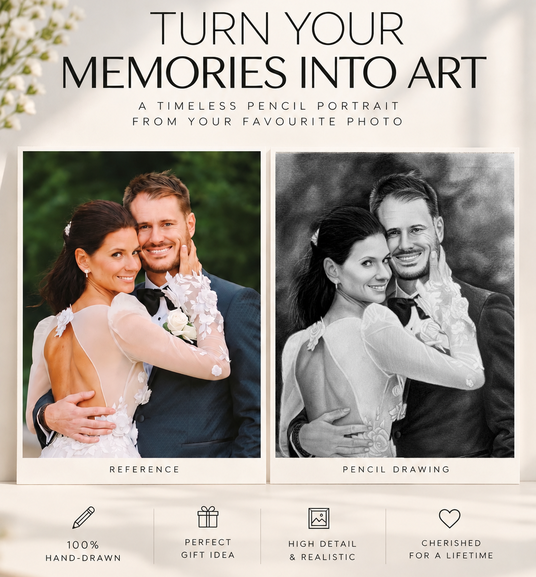 Custom Graphite & Charcoal Portrait From Photo | Hand-Drawn Art