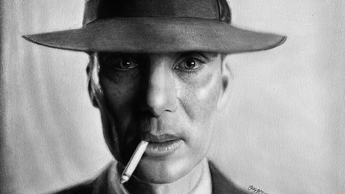 Black and white portrait artwork of Jagen Thomas, styled like a graphite drawing, wearing a wide-brimmed hat and smoking a cigarette.