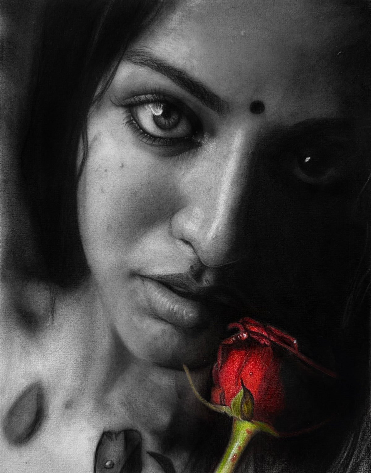 Custom realistic graphite and charcoal portrait hand-drawn from a photo by JagenArt