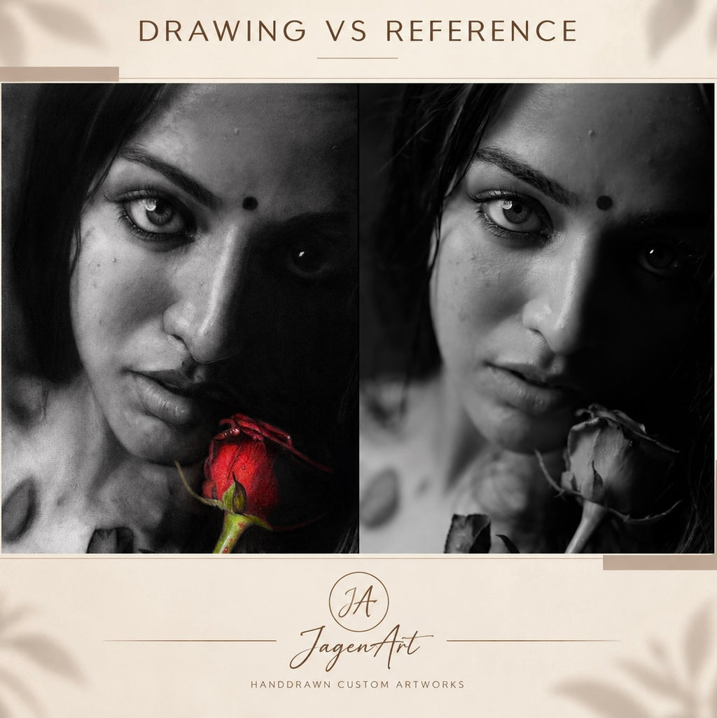 Realistic graphite portrait artwork showing detailed pencil shading by JagenArt