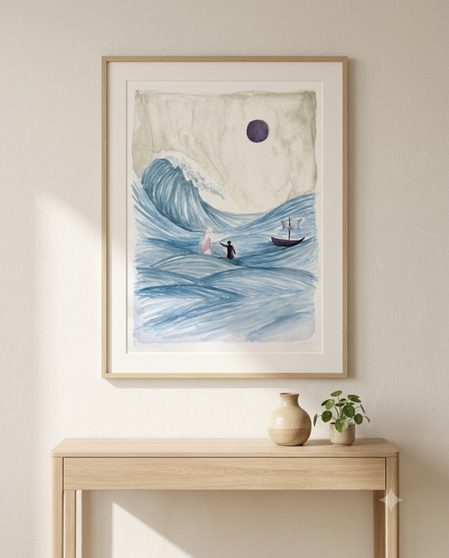 Jesus helping Peter rise from the water in a meaningful Christian religious artwork by JagenArt